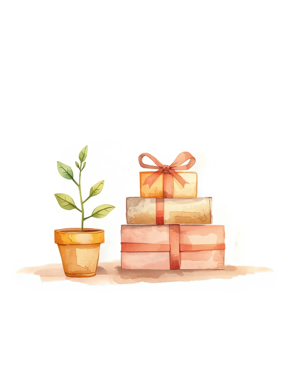 Cadeaux et plante en croissance