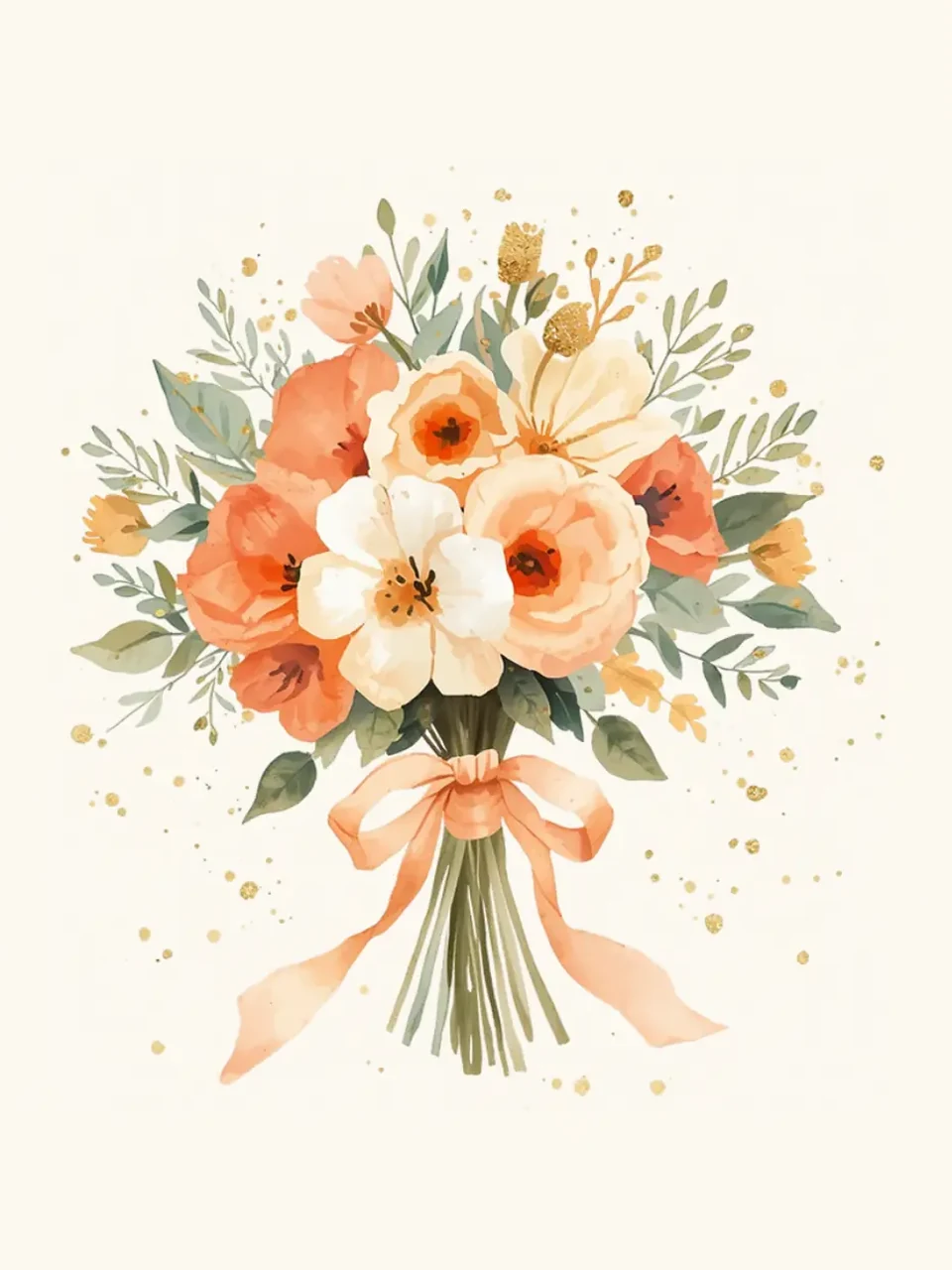Bouquet de fleurs pêche et corail