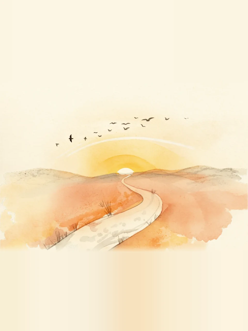Chemin sinueux vers le soleil couchant