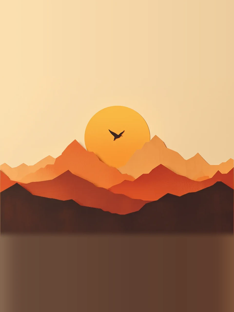 Montagnes et oiseau au soleil couchant