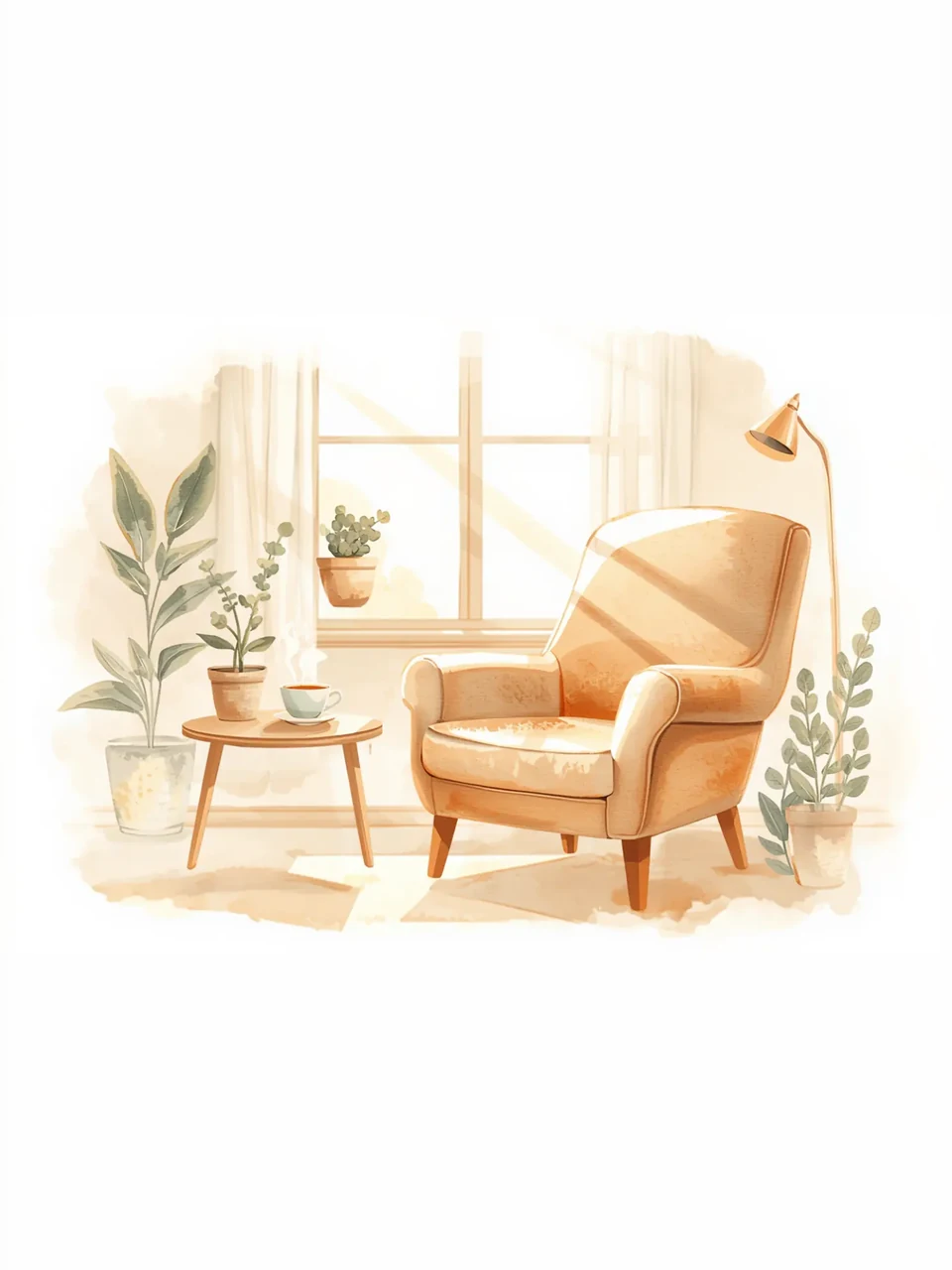 Fauteuil confortable près d’une fenêtre ensoleillée