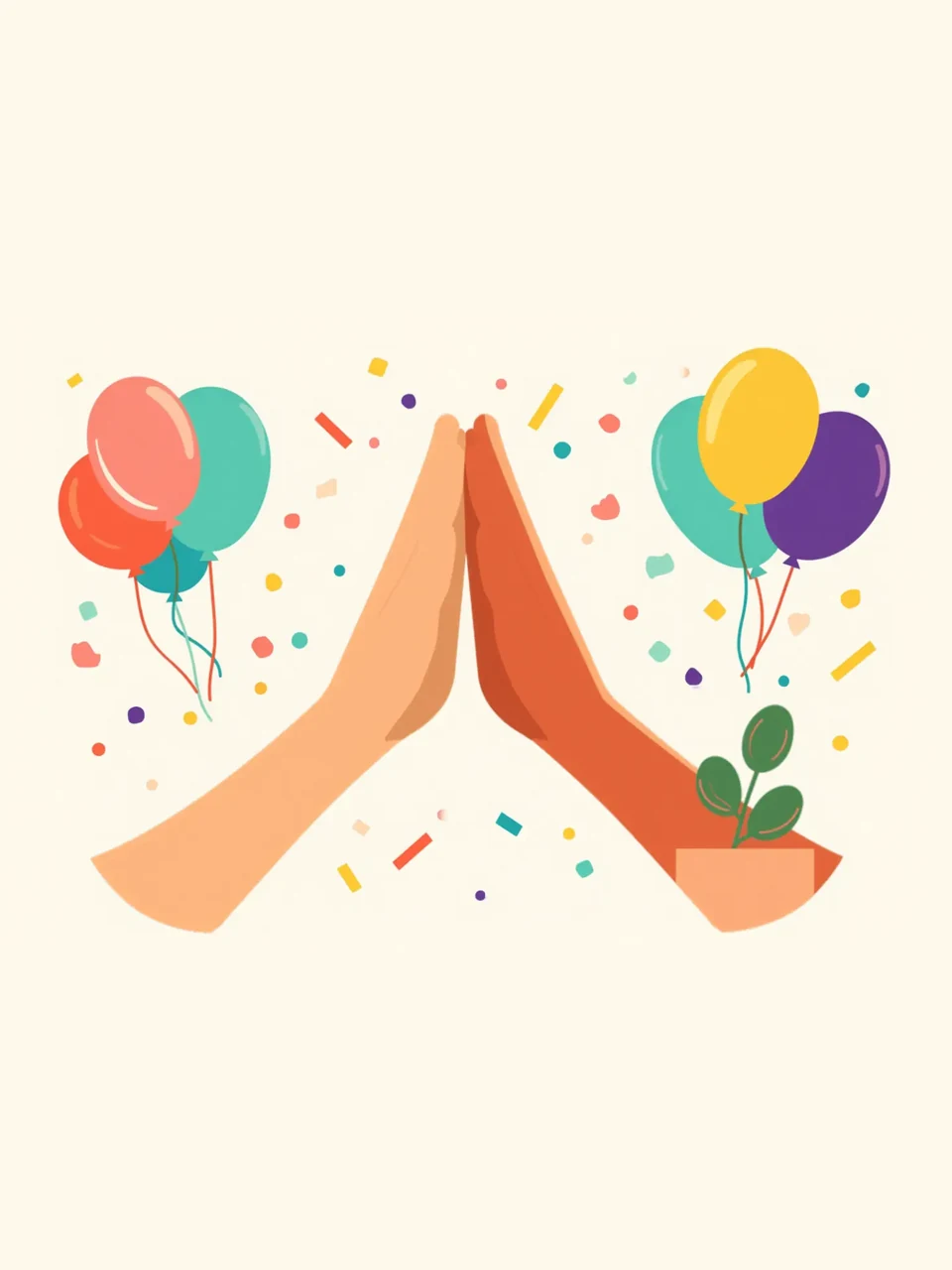 Tape dans la main avec ballons et confettis